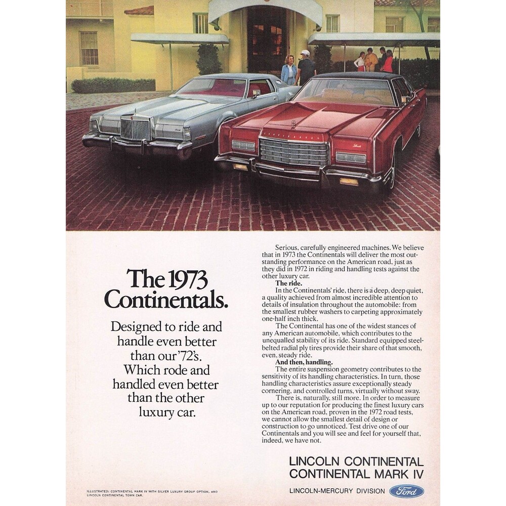 1973 Lincoln Continental Mark IV Vintage Print Ad Car Ford wall decor home art